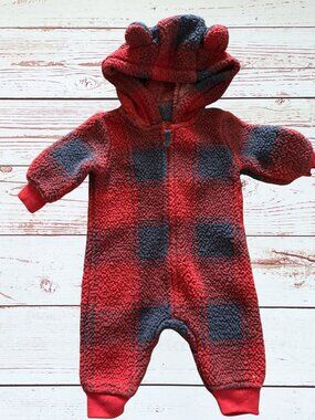 Carter's Baby 3M Buffalo Plaid Footless Zip Up Body Suit With Hood